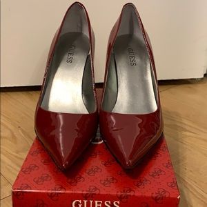Guess red patent leather point toe heels